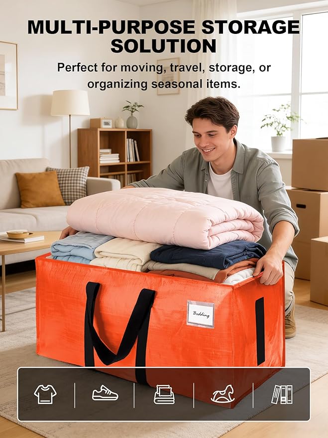 HOMESURE Supports 200lbs Heavy Duty Moving Bags - Strong Zipper & Wrap-Around Handles - Water-Resistant Storage Totes, Durable Alternative to Moving Boxes - 8 Pack - Orange