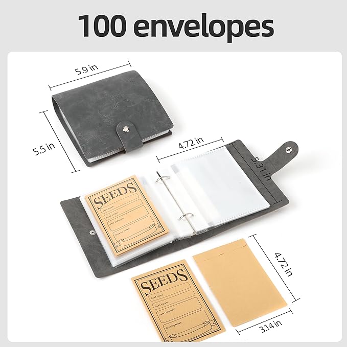 U0U Seed Storage Envelopes, Black Resealable Sealing Seed Envelopes Garden Seed Organizer Storage Box,Seed Packet Organizer Seed Collecting Template for Vegetable (Black Small)