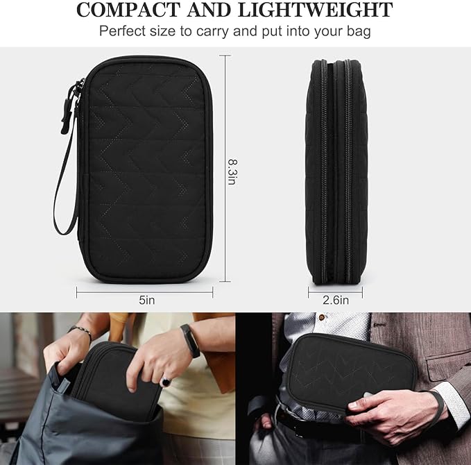 FYY Electronic Organizer, Travel Cable Organizer Bag Pouch Electronic Accessories Carry Case Portable Waterproof Double Layers All-in-One Storage Bag for Cable, Cord, Charger, Phone,-Pattern Black(M)