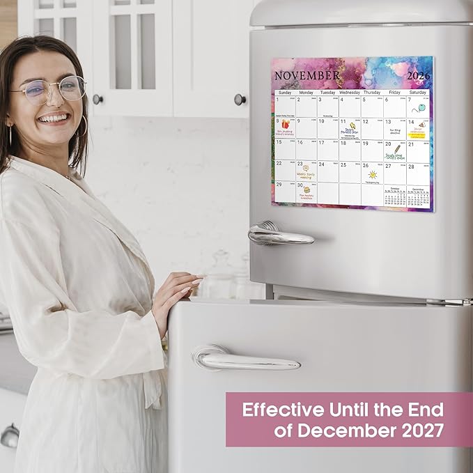 Aesthetic 2026-2027 Magnetic Calendar for Refrigerator, 21-Month Fridge Calendar Magnet from April 2026 to December 2027, Easy Organizing, Gilded Elegance