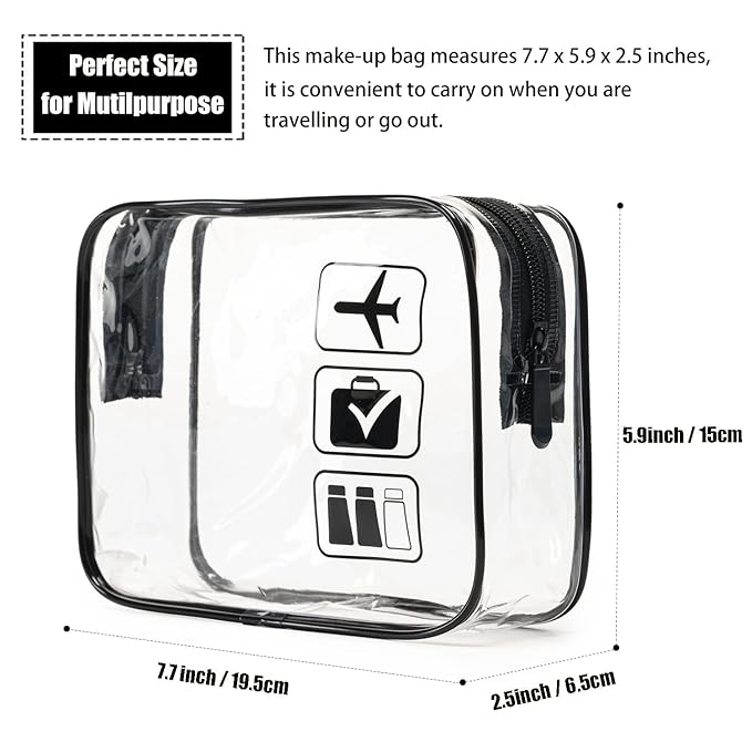 MODENGKONGJIAN TSA Approved Toiletry Bag, 3 Pcs Clear Toiletries Bags Quart Size Travel Makeup Cosmetic Bag for Women Men, Carry on Airport Airline Compliant Bag (Multicolor)