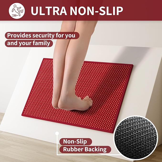 YDKGL Kitchen Runner Rugs Non Slip Washable, Super Absorbent Soft Chenille Braided Kitchen Mats for Floor Rubber Backing Standing Sink Mat Floor Mat, Easy to Clean, Red 17"x59"