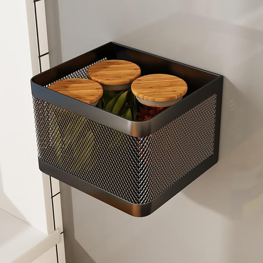 1 Pcs Magnetic Shelf For Fridge Shelves For Whiteboard Classroom Basket Organizer Holder Locker Storage Magnetic Bin Box Containers For Side Of Refrigerator (Black, 6.3''L*4.9''W*3.9''H)