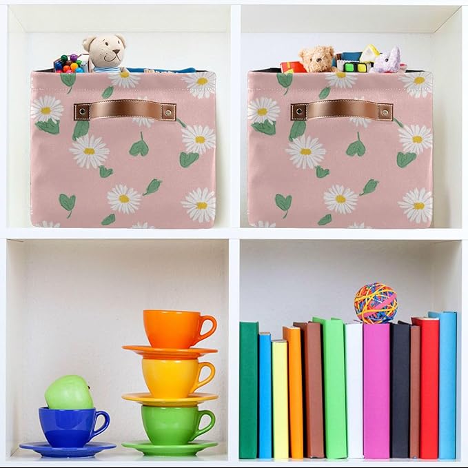 Aslsiy Storage Basket Daisy Spring Daisy Flower Nursery Bins Baby Box Canvas Clothes Shelf Basket Laundry Hamper Gift Baskets for Home Closet 1 Pcs