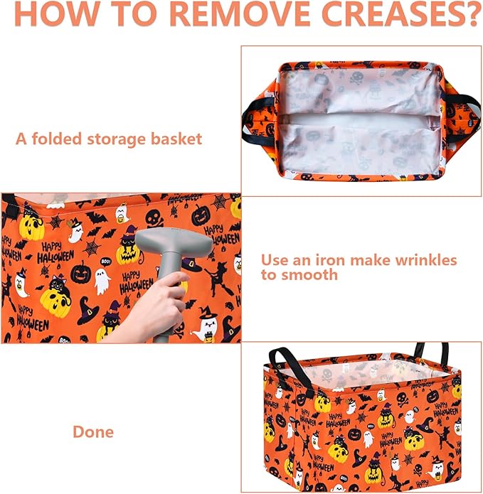 KUNRO Pumpkin Pattern Storage Basket Gift Shelf Basket Storage Bin, Nursery Basket Organizer Box for With Handles for Room Deco