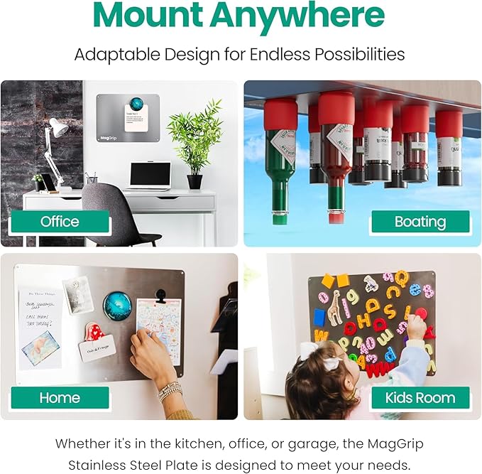 17.5inchX11.5inch Large Stainless Steel Plate for Magnets, 3M Adhesive Back, Mounting Screws, Ideal for Magnetic Shelf, Spice Holders, Colorful Magnets as a Gift. Mount Anywhere! (Silver, 2 Pack)