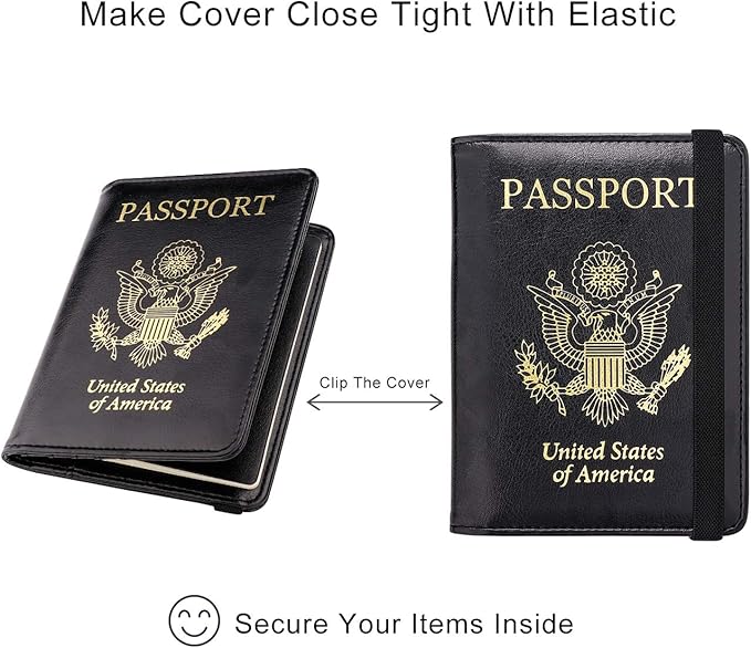 WALNEW Passport Holder for Travel, RFID Passport Cover Wallet for Women Men, PU Leather Passport Book Card Holder Case with Pen, Travelling Essentials for Flying