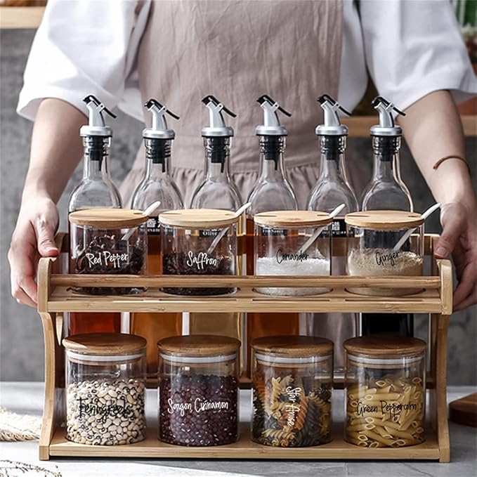 278 Pcs Clear Spice Jar Labels Preprinted Set,Waterproof Pantry Labels Stickers for Organization and Storage,Spice Pantry Names Preprinted, Word Art Personalised Black& White Labels Clear Stickers