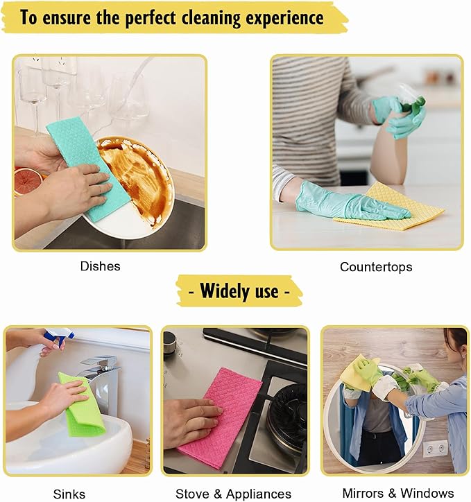 MoLKENE Swedish Dishcloths for Kitchen | 6 Pack Absorbent Cellulose Sponge Cloths Washable | Non-Scratch Reusable Paper Towels Quick Drying Cleaning Cloths - Purple