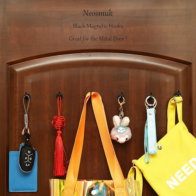 Neosmuk Magnetic Hooks, Cruise Ship Essentials, 32lb+ Heavy Duty Magnetic Hooks for Cruise Cabins, Refrigerator, Grill, Hanging, and Travel | Extra Strong Must-Haves Magnet Hook,Black
