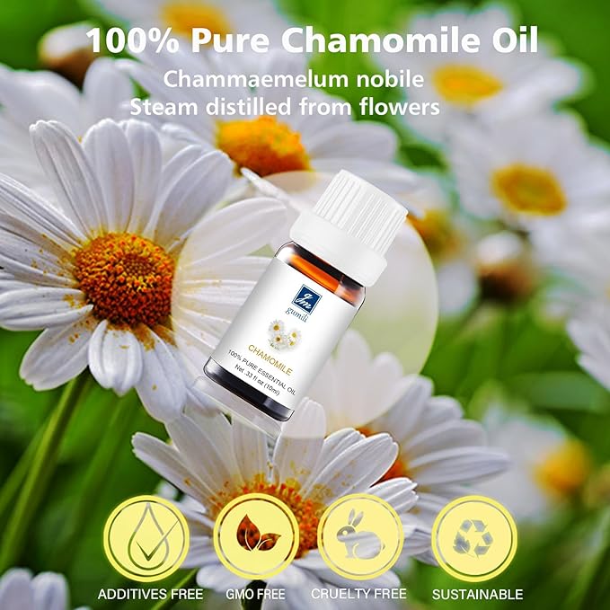Chamomile Essential Oil 10ml – 100% Pure Natural Roman Chamomile Oil for Skin, Hair, Diffuser
