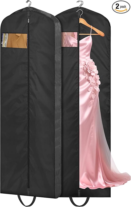 MISSLO 72" Wedding Dress Garment Bag Waterproof Garment Bags for Travel for Women Dress Bags for Gowns Long for Closet Storage 2-Pack, Black