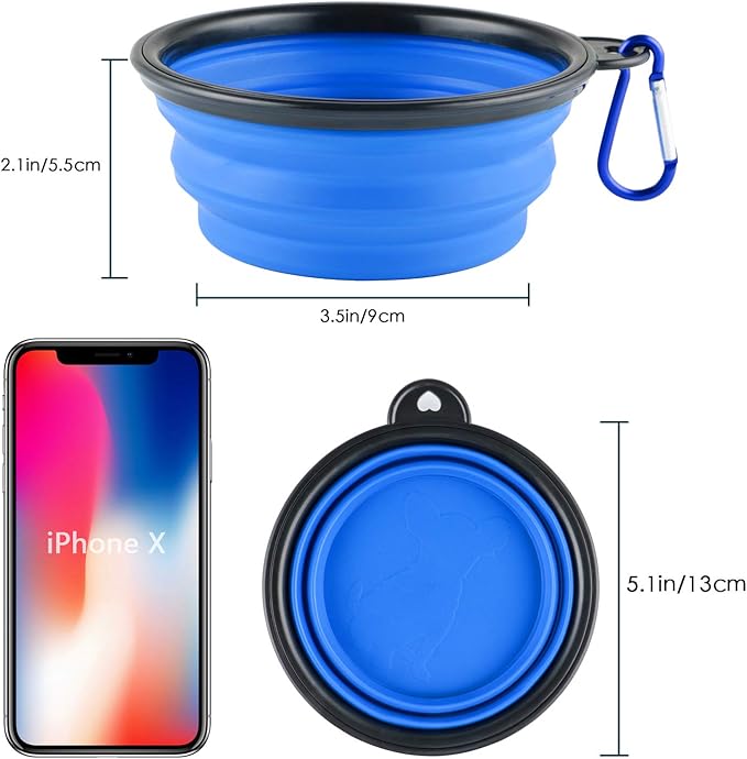 3 Collapsible Silicone Dog Bowl, Foldable Expandable Cup Dish for Small Pet Cat Food Water Feeding Portable Travel Bowl, Pet ID-Tag