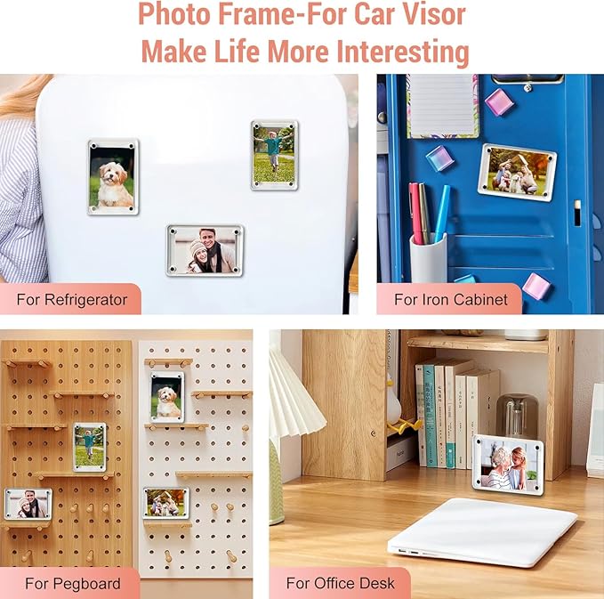 8Pcs Car Clip Picture Holder,Personalized Car Picture Frame,Acrylic Car Photo Holder,Magnetic Car Sun Visor Photo Clip,Visor Clip Photo Frame Hanging Decor Car Accessories for Mom Husband Family