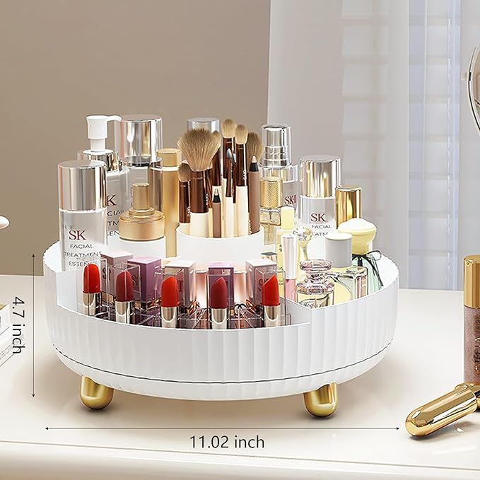 Anyoifax Makeup Perfume Organizer Tray with Divider, 360 Degree Rotating Lazy Susan Skincare Lotion Organizer, Spinning Cosmetics Storage for Dresser, Vanity, Bathroom Countertop, Large White