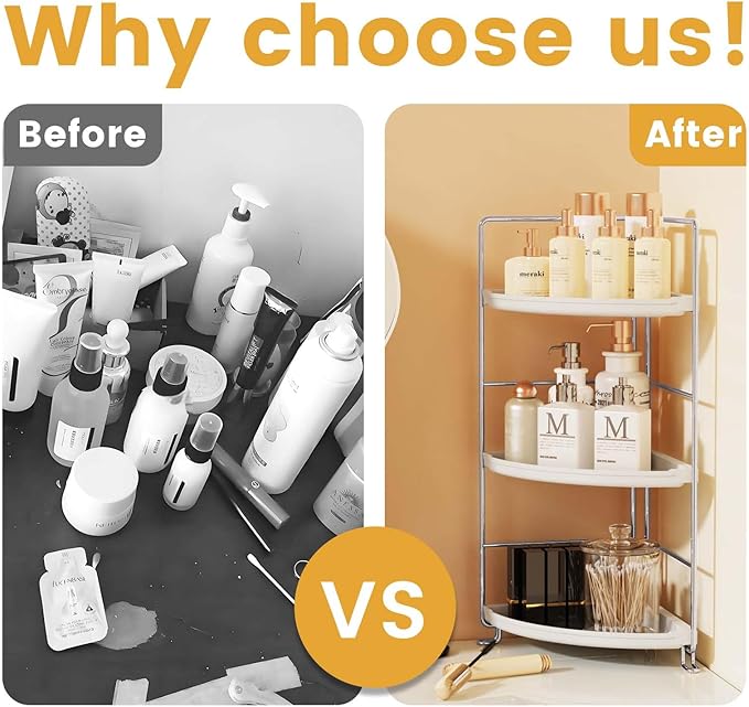 3-Tier Bathroom Counter Organizer, Plastic Bathroom Organizer, Tool-Less Installation Makeup Vanity Tray, Bathroom Organizer Countertop Skincare Perfume Organizers (Chrome)