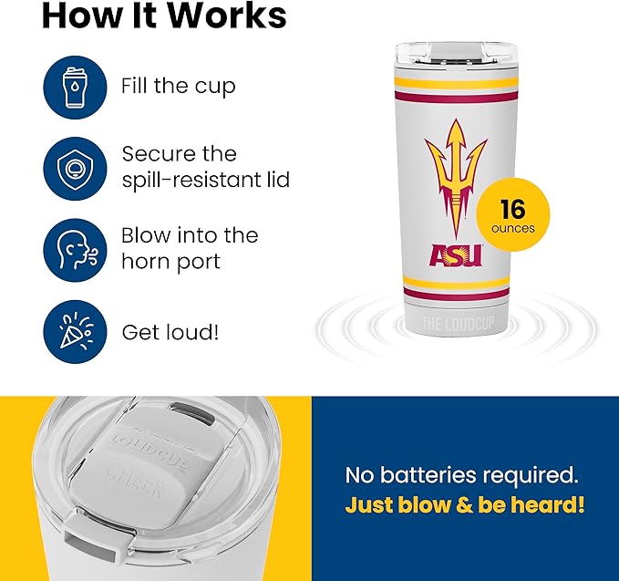 The LoudCup Blow Horn Tumbler, Cheer & Sip 2-in-1 Reusable Water Bottle with Built-In Horn for Sports Games, Tailgates, Parties & Events, BPA-Free
