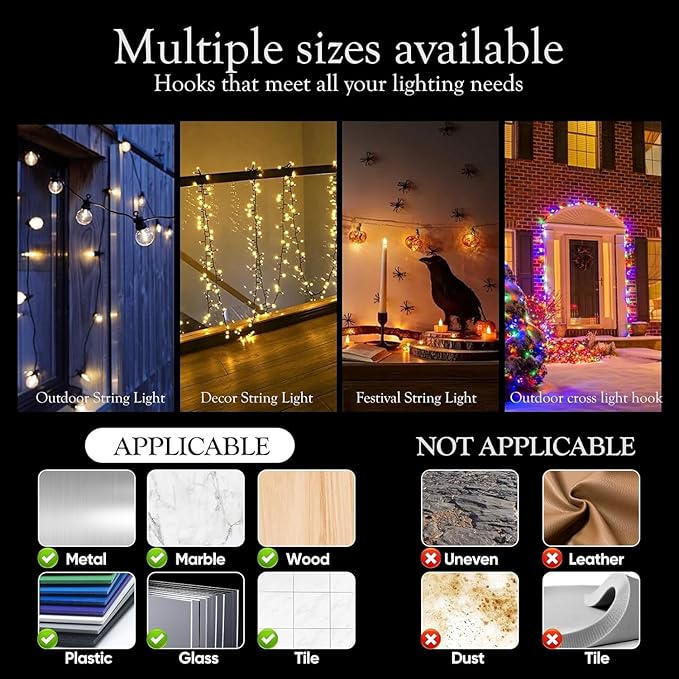 Hooks for Outdoor String Lights Clips: Heavy Duty Cable Clips with Waterproof Adhesive Strips for Hanging Christmas Lights - Outdoor UV-Resistant Clear Sticky Cord Holders Rope Organizer (300)