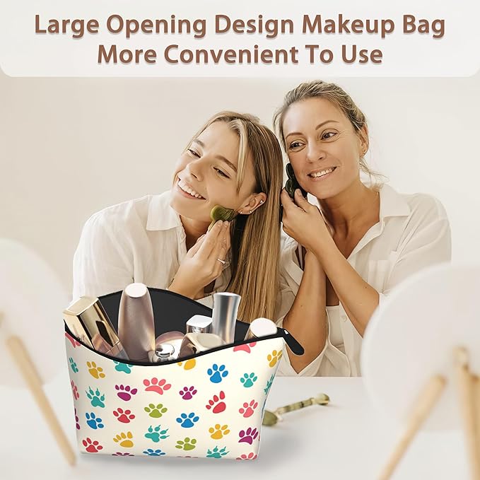 Cats Dogs Paws Print Cosmetic Bag Colorful Pet Makeup Bags,Travel Make up Bags for Women Girls Cute Zipper Pouch Toiletry Organizer Bag Travel Essentials
