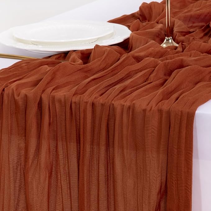 Socomi 3pcs Terracotta Summer Cheesecloth Table Runner Boho Rustic Gauze 120 inch 10FT Cheese Cloth Sheer Runner for Wedding Party Baby Shower Birthday Home Decor Holiday Decorations