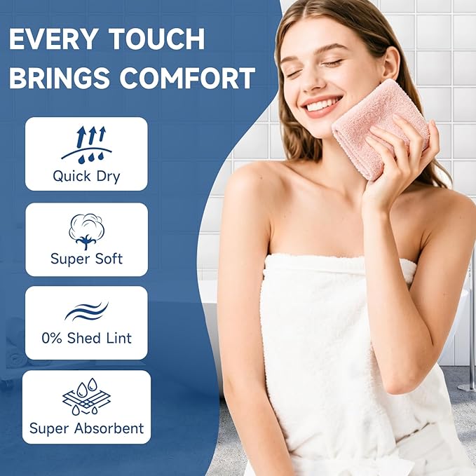 TEAWOO Coral Velvet Nude Pink Washcloths 12 Pack, Highly Absorbent and Soft Nude Pink Face Towels, Multi-Purpose Washcloths and Hand Towels for Bathroom, Hotel, Spa and Gym, 12 x 12 inches