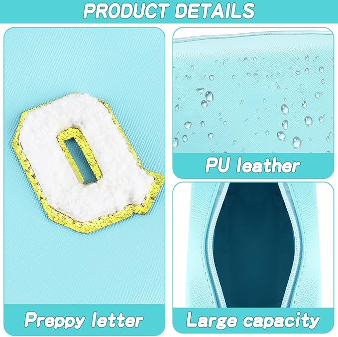 Gifts for Girls Initial Makeup Bag Personalized Cosmetic Bag with Zipper Cute Travel Toiletry Bag Waterproof PU Preppy Makeup Pouch Birthday Gift for Teen Girls Women(Blue Q)