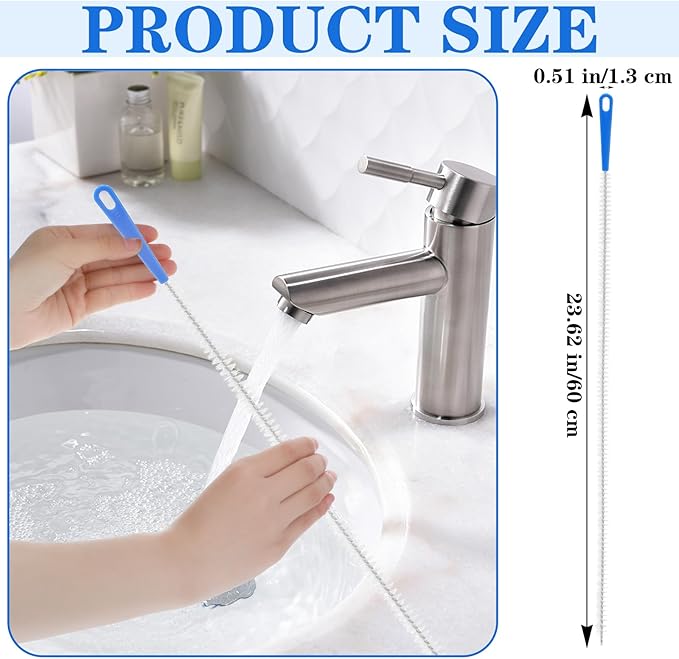 2pcs Sink Drain Cleaner Brush, 23.62 Inches Snake Cleaning Flexible Drain Brush, Long Pipe Drains Clog Remover Hair Cleaning Tool for Toilet, Kitchen Sink, Bathroom Tub, Shower, and Sewer
