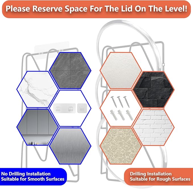 2 Pack Pot Lid Organizer Rack, 6 Tier Hanging Pot Lids Holder Inside Cabinet Door, No Drilling Adhesive Wall Mounted Pan Lid Organizer, Kitchen Cooking Lid Storage Rack for Cupboard (Black)