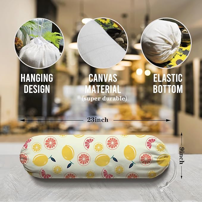 Lemons Plastic Bag Holder, Reusable Hanging Grocery Bags Holder, Pantry Organization, Summer Home Decor for Kitchen, Housewarming Gifts for Women, Kitchen Pattern Garbage Bag 63