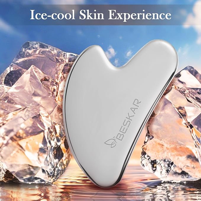 BESKAR Gua Sha Facial Tools, Stainless Steel Guasha Massage Sticks for Jawline Sculpting, Tighten Face Skin and Reduce Wrinkles, Face Eyes Body Neck Massage Tool, Skin Care Gift