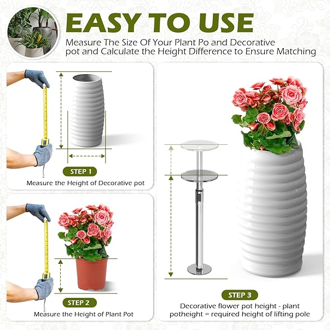Hazztoll 11-17" Adjustable Plant Risers for Inside Pot, Rise Plant Risers for Pots Outdoor, Metal Lift Insert for Tall Taper Flower Pots (6" 8" 10" Base or Top)