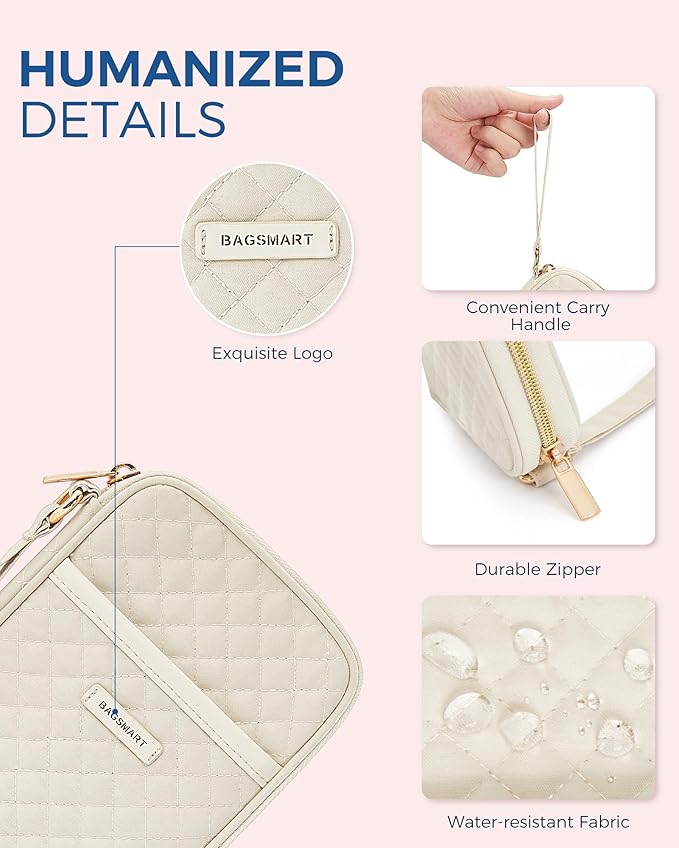 BAGSMART Cord Organizer Travel Cable Organizer Bag Tech Electronic Organizer Travel Case, Travel Essentials for Charger, Cable, Phone, Flash drive, Single Layer - Beige