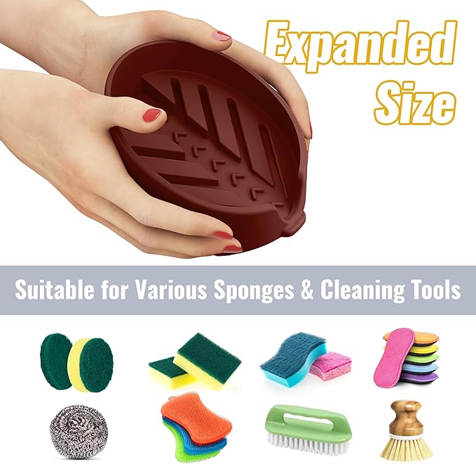 NiHome Silicone Sponge Holder Compatible with Scrub Daddy Mommy Sponges for Kitchen & Bathroom, Auto Draining Organizer, Holds Multiple Sponges & Cleaning Tools, Food-Grade,Dishwasher Safe (Dark Red)