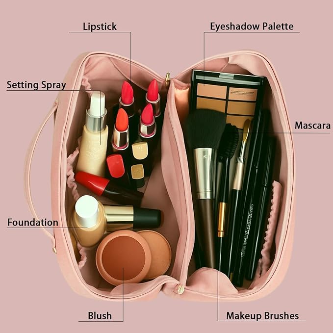 Travel Makeup Bag,Large Capacity Cosmetic Bags for Women,Waterproof Portable Pouch Open Flat Toiletry Bag Pattern Makeup Bag
