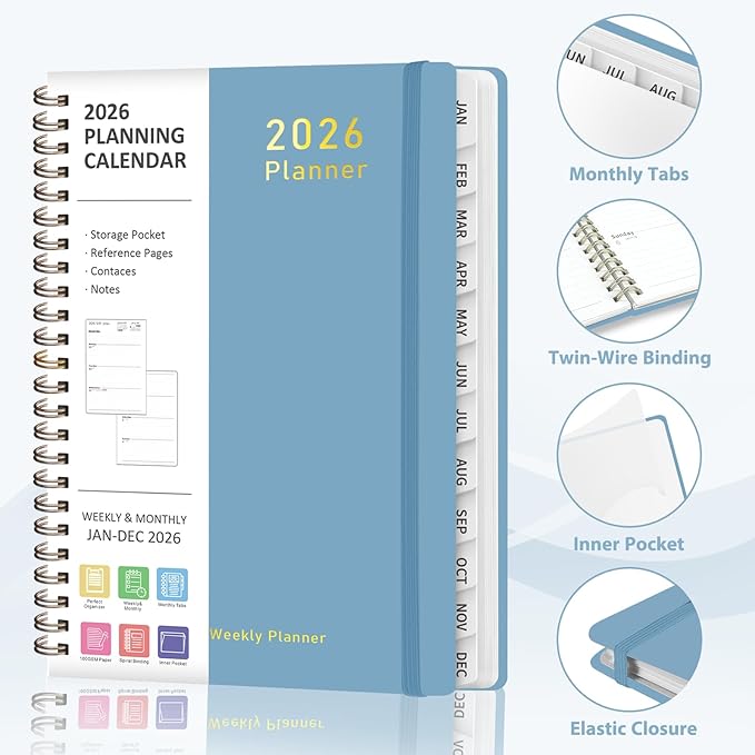 2026 Planner, Weekly and Monthly Calendar Academic Planner, Jan 2026 - Dec 2026, Planning Agenda Book for Desk Accessories and School Supplies - Letter Size(8.5'' x 11'')