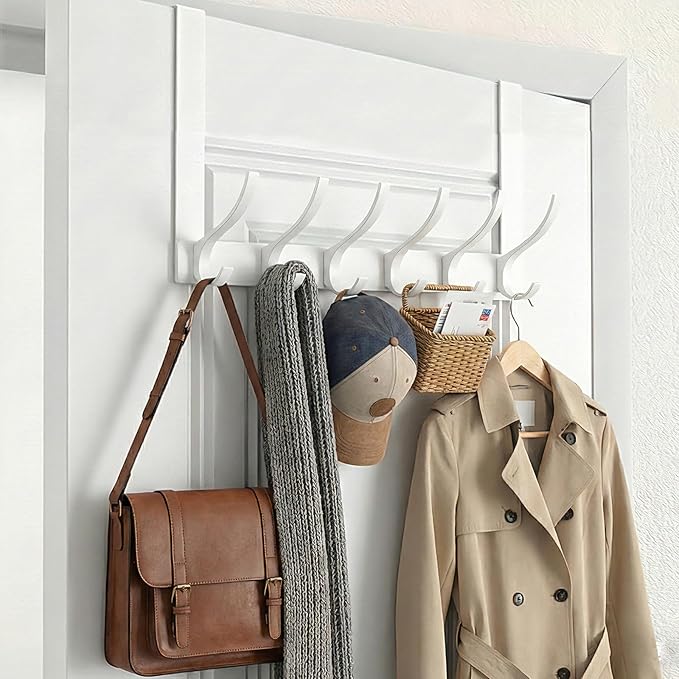 Peasulin Over The Door Hooks, Sturdy Door Hanger, Large Over The Door Towel Rack with 12 Hooks, Heavy Duty Easy to Install, for Bathroom, Bedroom，Kitchen，Hanging Towels, Coats (White)