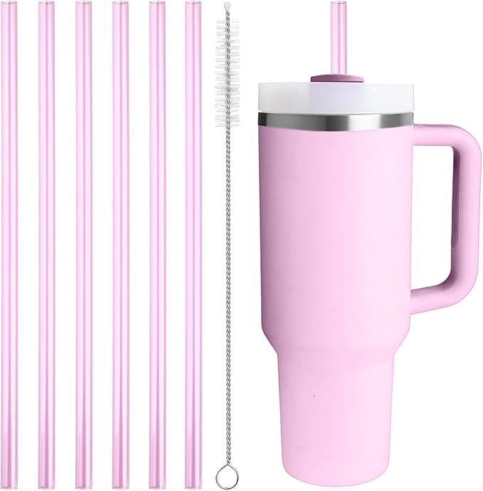 Replacement Straw Compatible with 40 oz Stanley Quencher Tumbler, 12 Inch Extra Long Reusable Plastic Straws for 40 Oz Cup,Pink-6 Pack
