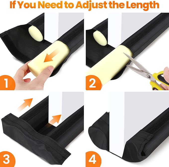 Door Draft Stopper, Draft Stopper for Bottom of Door, 30” Under Door Draft Covers Gap up to 2.36”, Adjustable Door Sweep for Noise, Bugs, Cold Air, Dust, Easy Install Draft Blocker(Black)