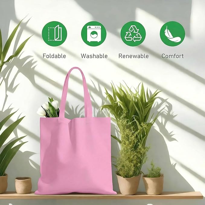 1 Pack Available Premium Canvas Reusable Tote Gift Bags,Made of Natural Canvas with Handle,Work,DIY,Shopping(Pink)