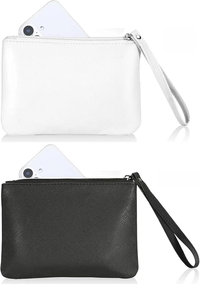 2 Pack Small Zipper Pouch Mini Makeup Bag for Purse Lipstick Cosmetic Travel Make Up Organizer for Women Essentials Feminine Products, Car Change Coin Holder 8x5 Phone Wristlet Wallet, Black, White