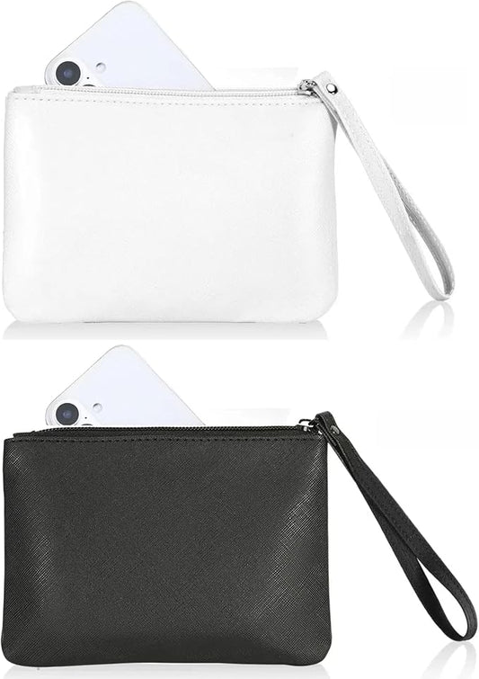 2 Pack Small Zipper Pouch Mini Makeup Bag for Purse Lipstick Cosmetic Travel Make Up Organizer for Women Essentials Feminine Products, Car Change Coin Holder 8x5 Phone Wristlet Wallet, Black, White