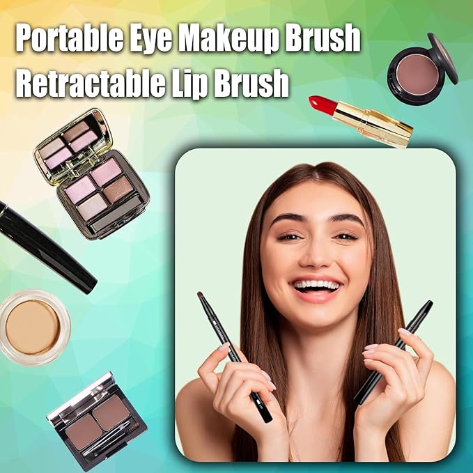 4 in 1 makeup brush, Eyeshadow Brush, Eyebrow Brush, Retractable Lip Brush, Double-Ended Lip Makeup Brushes with Cap - Travel-Friendly