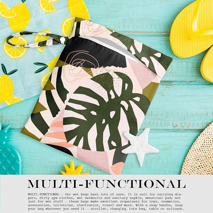 Wet Dry Bag for Swimsuit, Travel, Beach, Pool, Stroller, Diapers, Dirty Yoga Gym Clothes, Makeup Bag, Waterproof Tropical Palm Leaves Decor Jungle Palm Leaf Favors