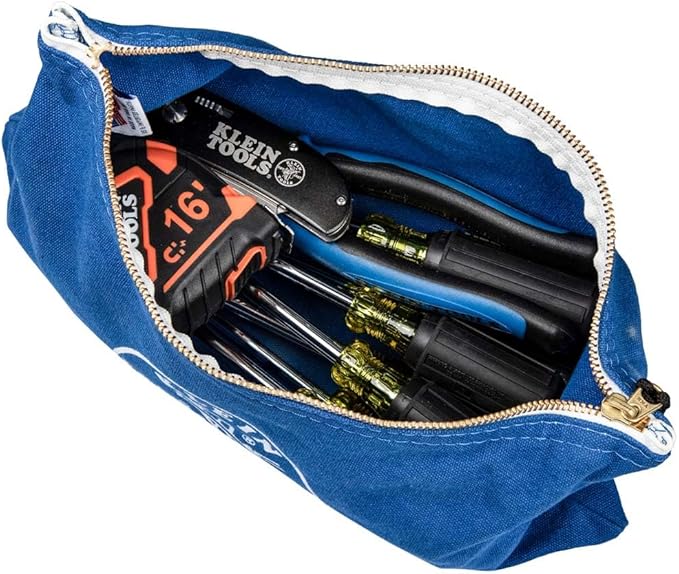 Klein Tools 5140 Canvas Zipper Bag, Tool Pouch, Bank Deposit Utility Bag, 12.5 x 7-Inch, Olive/Orange/Blue/Yellow 4-Pack