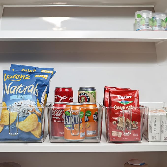 2pcs Clear Kitchen Storage Bins, pantry organizers and storage, Small Clear Containers for Organizing, Fridge Organizer, Cabinet Shelf Storage Bins (M+S)