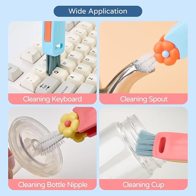 3 in 1 Bottle Gap Cleaning Brush, Multifunctional Cup Lid Gap Cleaner, Portable Crevice Cleaning Brush Set, Suitable for Household Use and Carry Outdoors, for Bottle Gap Tight Spaces Cup(Blue)