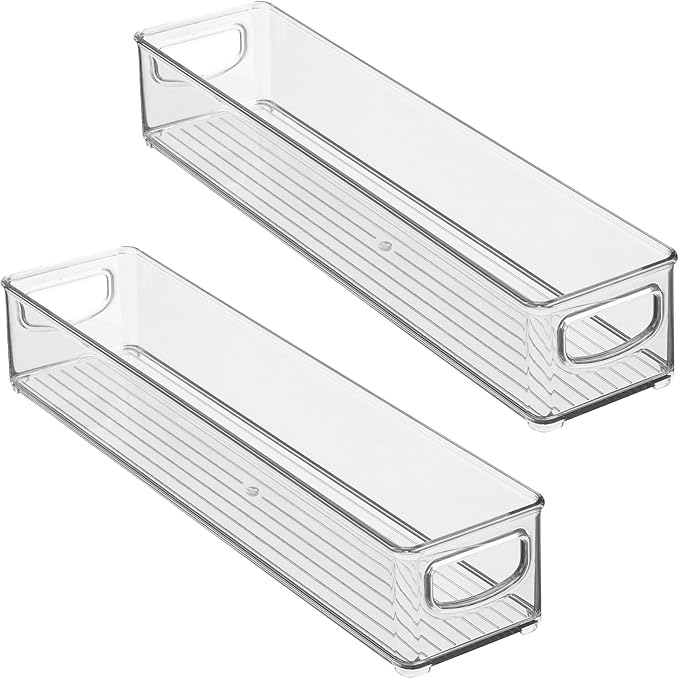 iDesign Slim Clear Plastic Storage Bin, Extra Long Narrow Stackable Organizer for Kitchen and Pantry, 2-Pack