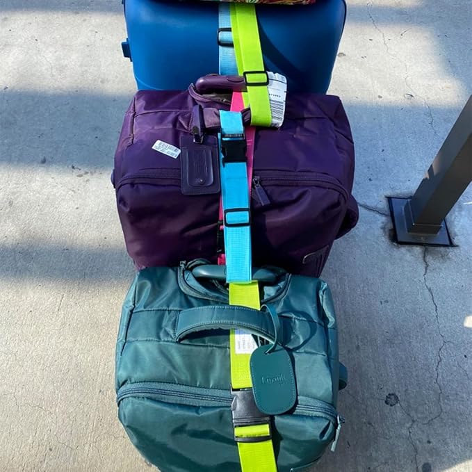 2 Pack Add Bag Luggage Straps for Carry On Bag, Adjustable Suitcase Belt Add Bag Travel Attachment Accessories for Connecting Your 3 Luggage Items, Green
