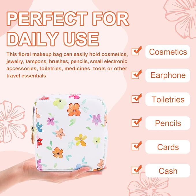 Waterproof Mini Floral Makeup Bag Pouch for Purse,Nylon Flower Cosmetic Travel Bag Small Preppy Toiletry Organizers for Women Girl,Cute Zipper Pouch Coin Purse for Work(Mini Colorful-Flowers)