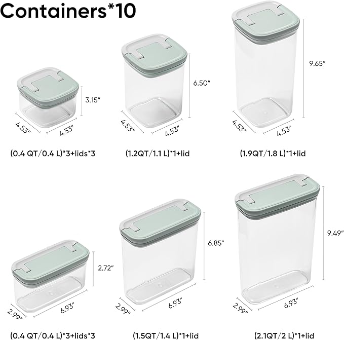 CAROTE Airtight Food Storage Containers with One-Touch Snap Lids, 20 PCS BPA-Free Plastic Food Storage Set for Kitchen and Pantry Organization/Lunch Meal Prep/Leftovers (Sage Green/Grey)